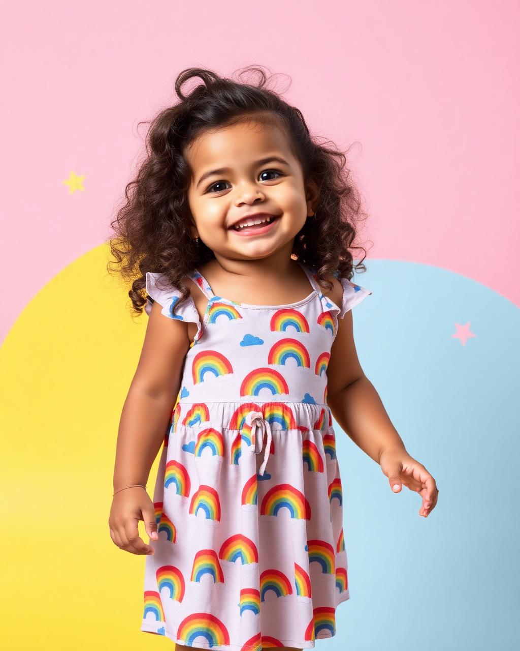 Criança feliz com roupa infantil colorida na Nordeste Confecções Kids em Sinop